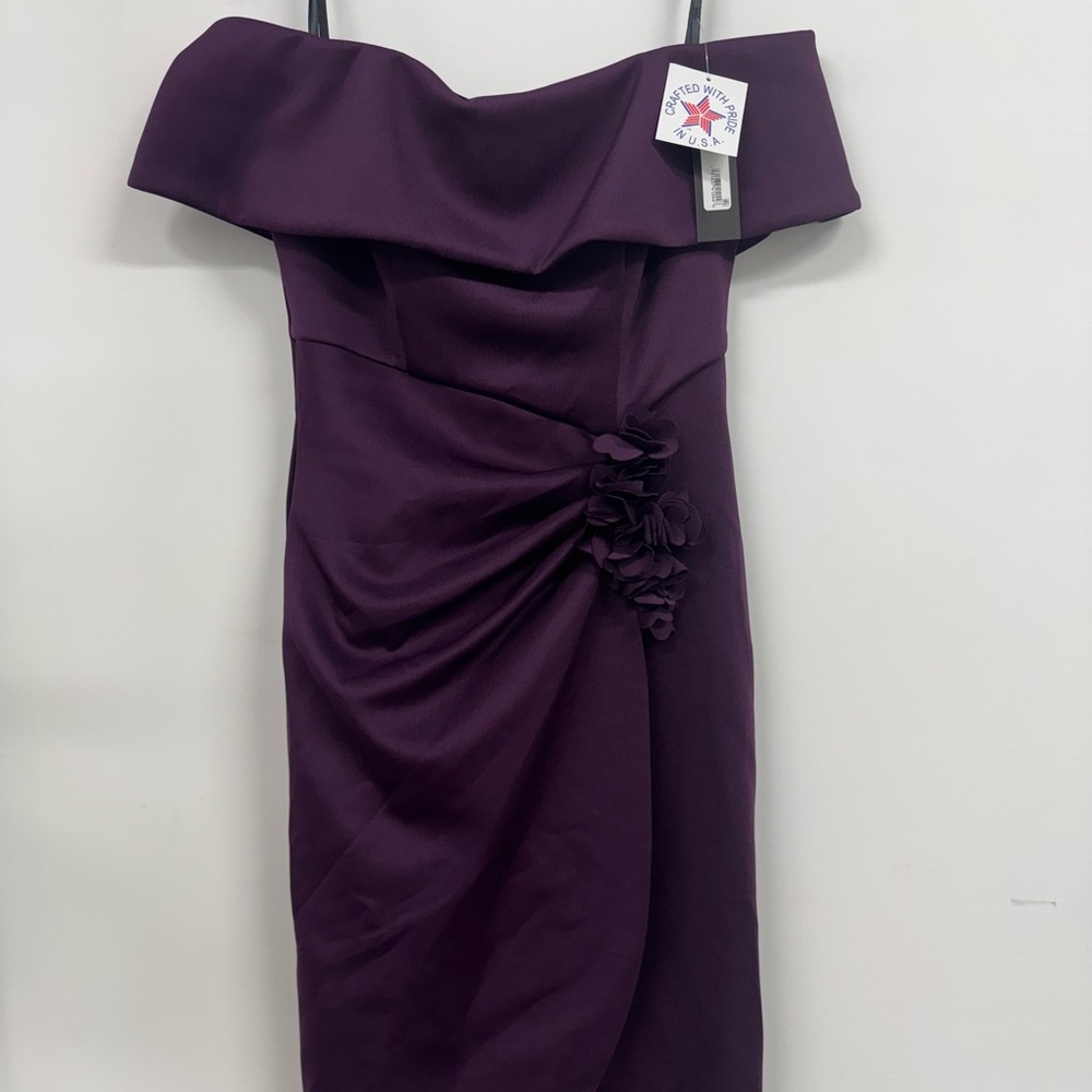 Xscape Purple Asymmetrical Ruched Cocktail Dress